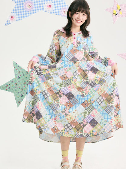 Vintage Bear Floral Navy Collar Dress【s0000018727】