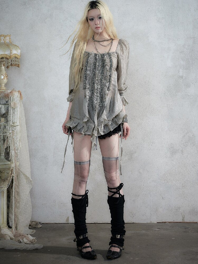Court Acetate Puff Sleeve Top【s0000017991】