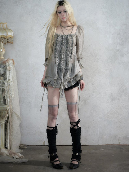 Court Acetate Puff Sleeve Top【s0000017991】