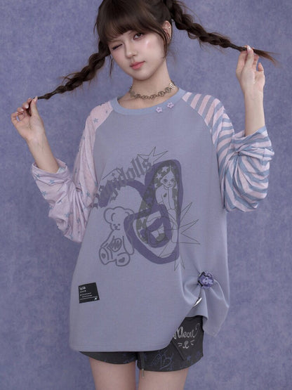 Doodle Print Raglan Sleeve T-Shirt【s0000017867】
