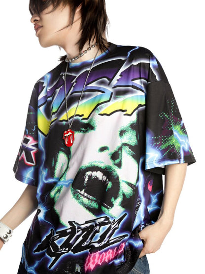 Dark Rock Lightning Print T-shirt【s0000015891】