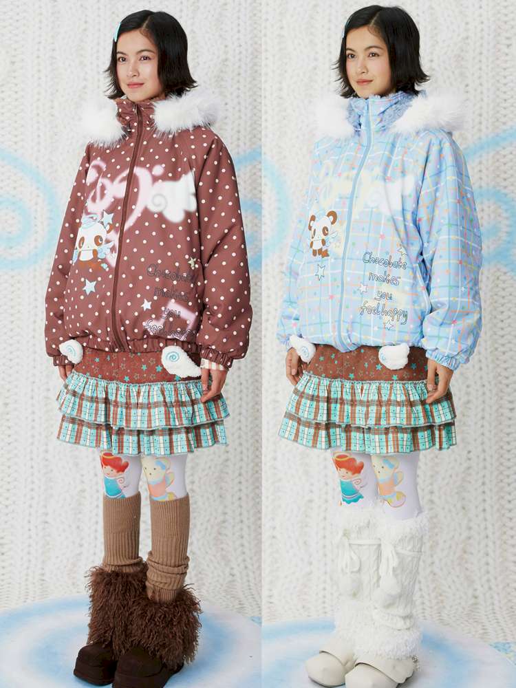 Print Blue Brown Hooded Cotton Suit【s0000014854】