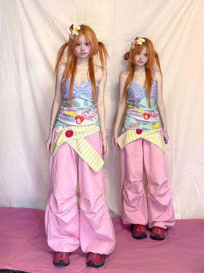 Pleated Polka Dot Irregular Suspenders【s0000012479】