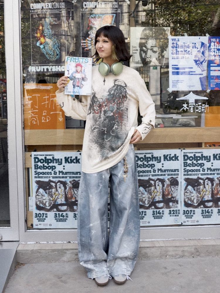 Printed wide leg jeans【s0000012285】