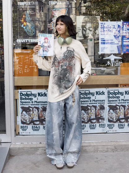 Printed wide leg jeans【s0000012285】