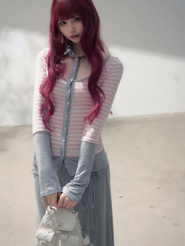 Striped Design Patchwork Base Top【s0000019261】