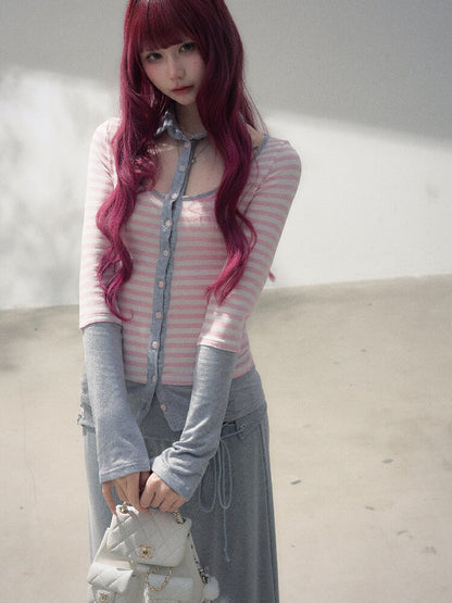 Striped Design Patchwork Base Top【s0000019261】