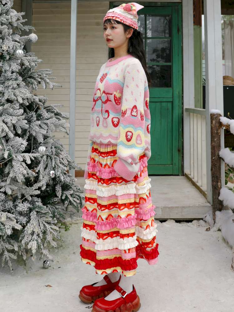 Corduroy Strawberry Print Skirt【s0000015104】