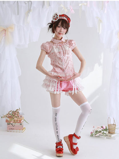 Pink Polka Dot Short Sleeve Shirt【s0000016555】