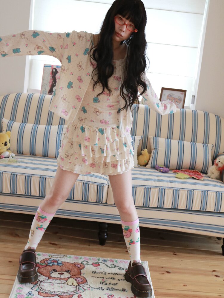 Cat Rose Print Cake Skirt Shorts【s0000017513】