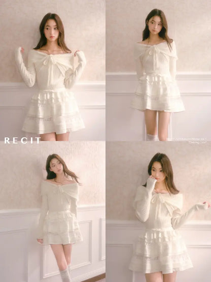 Bow-Tie Slim-Fit Long-Sleeve Knit Top【s0000014339】