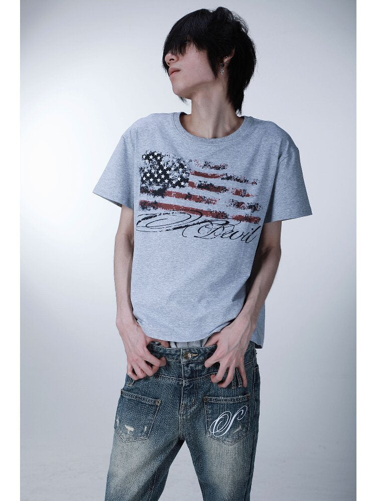 Star Flag Vintage Print T-shirt【s0000016626】