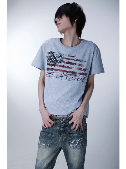 Star Flag Vintage Print T-shirt【s0000016626】