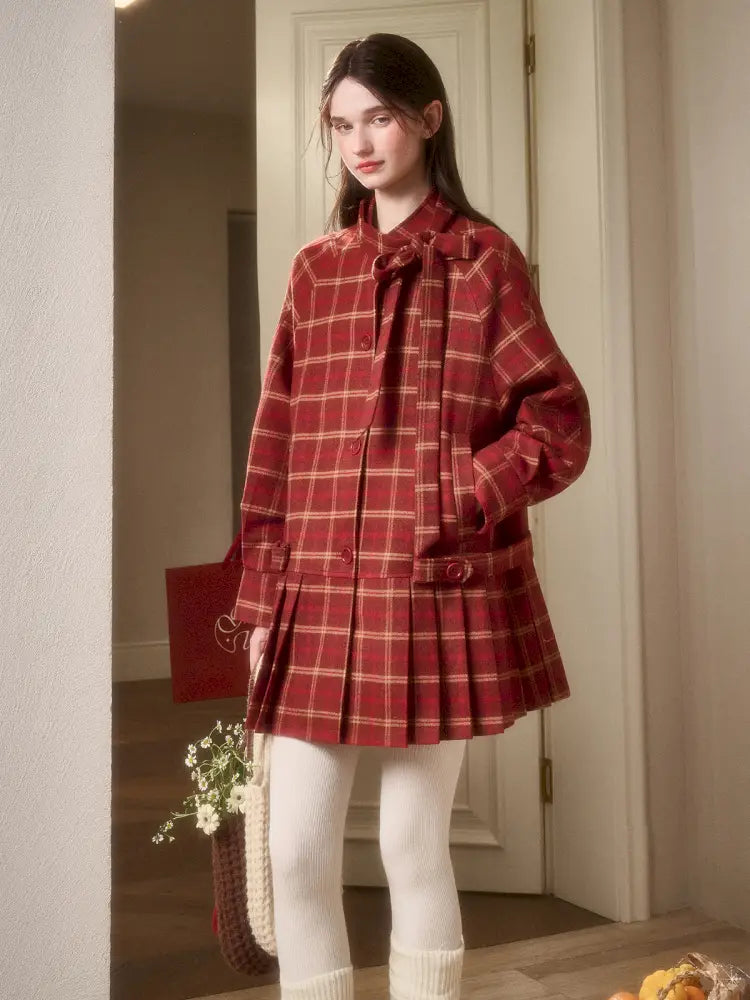 Red Check Coat Dress【s0000014328】