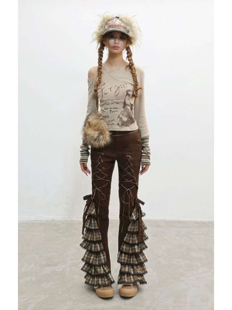 Plaid Strap Vintage Lace Slacks【s0000014832】