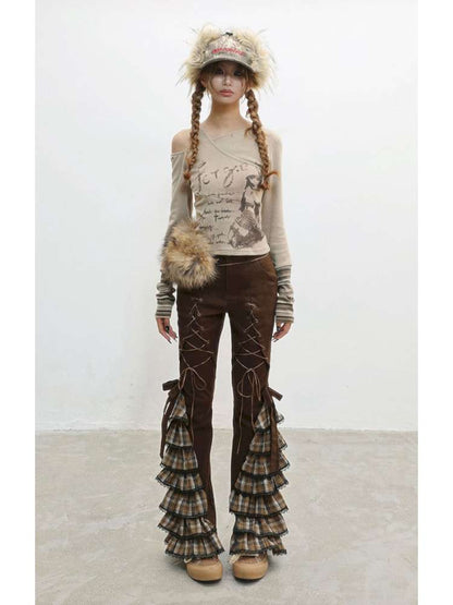 Plaid Strap Vintage Lace Slacks【s0000014832】