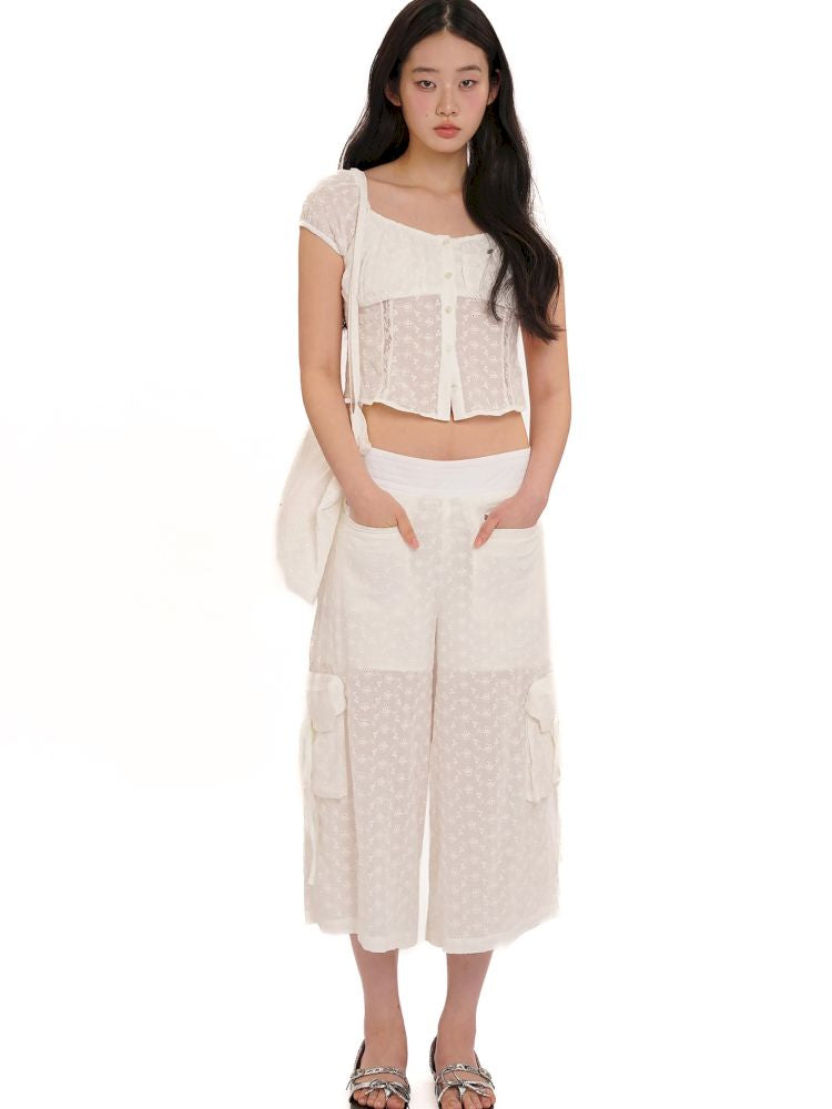 Stretch large neckline short-sleeved cardigan top【s0000013448】