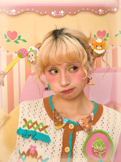 Elephant & Cream Bear Acrylic Patchwork Hair Clips【s0000013706】