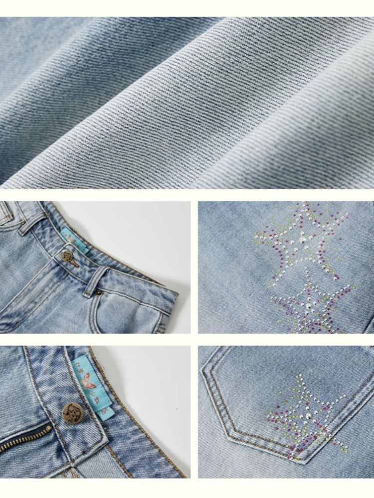 Starfish hot drill denim wide-leg shorts【s0000012288】