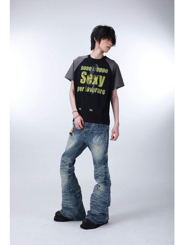 Washed Water Ripple Bootcut Jeans【s0000016184】