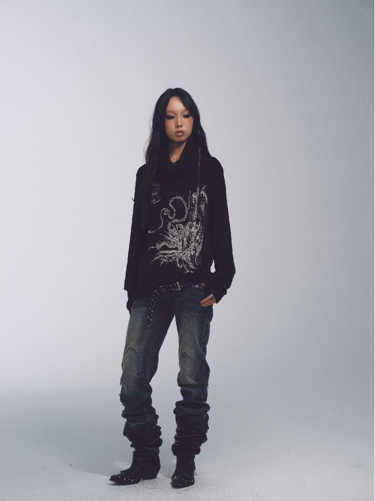 High Neck Loose Printed Sweater【s0000011228】