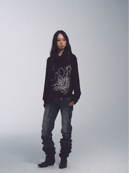 High Neck Loose Printed Sweater【s0000011228】