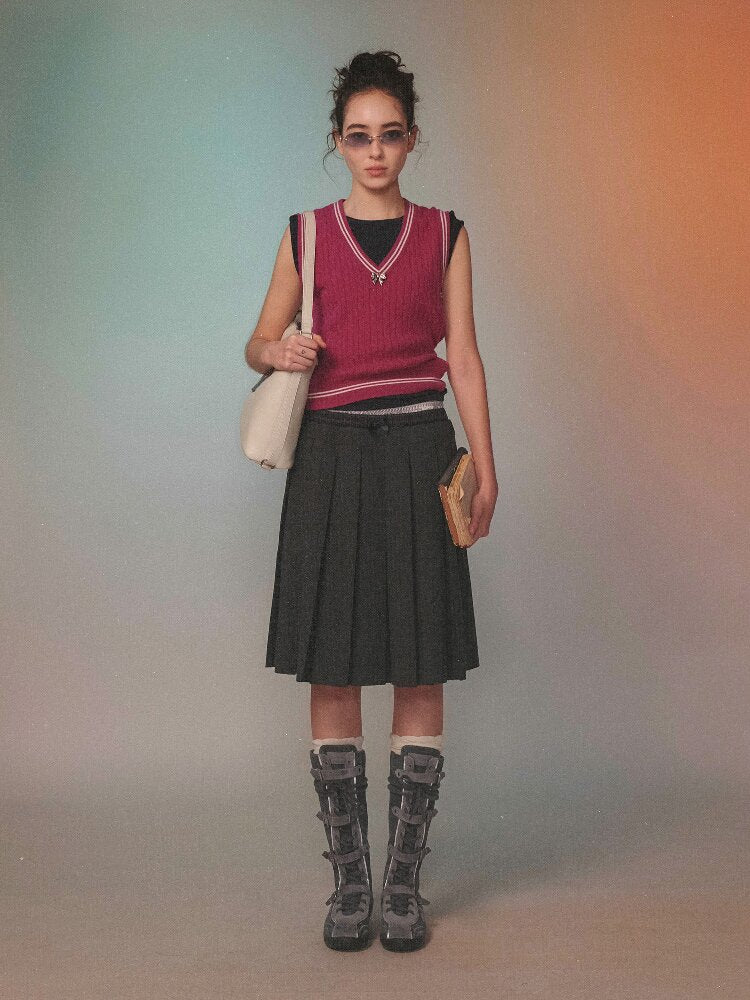 Linen Satin Panel Plaid Skirt【s0000016070】