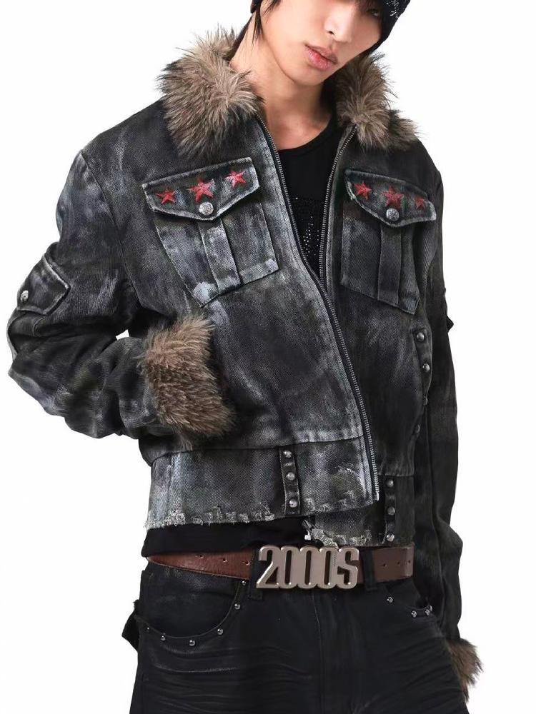 Washed Rivet Fur Collar Jacket【s0000018201】