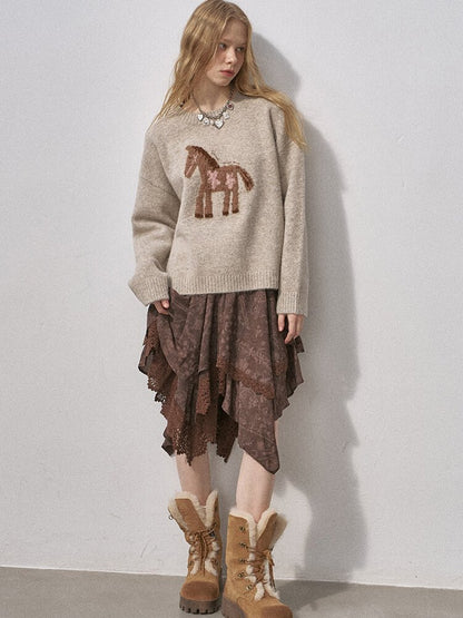 Lace Paneled Irregular Skirt【s0000015901】