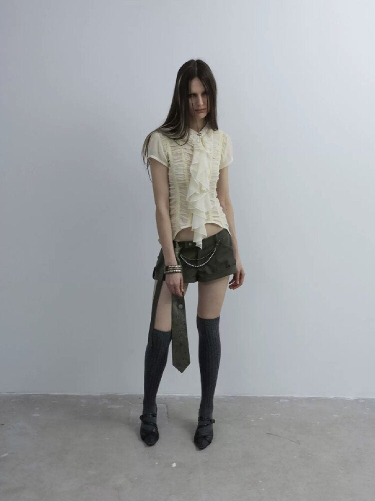 Handmade Ruffled Chiffon Shirt【s0000016565】