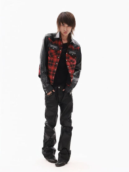 Embroidery Slogan Plaid Leather Jacket【s0000018353】