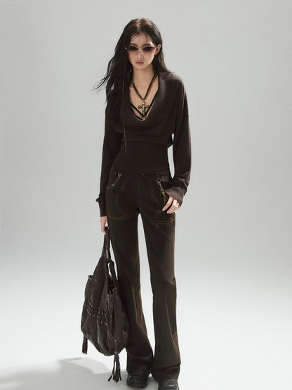 Coffee Swing Collar Woolen Top【s0000015605】