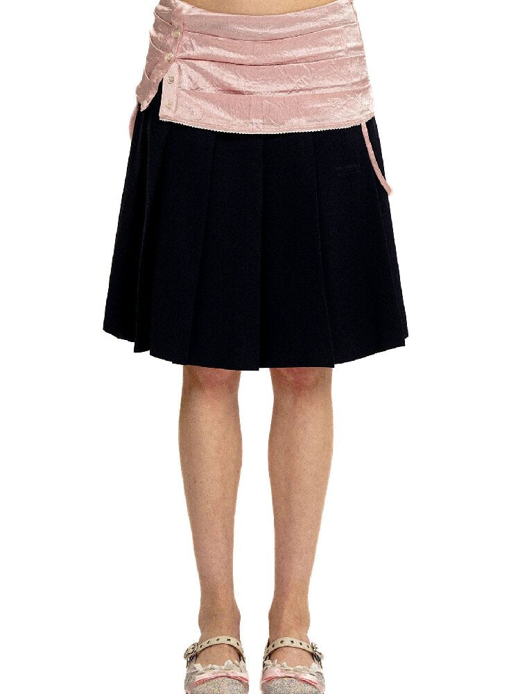 Satin Faux Two-Piece Pleated Skirt【s0000017407】