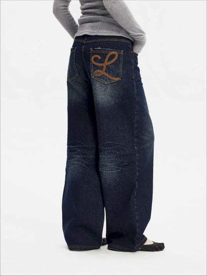 Vintage Yellow Mud Distressed Wide-Leg Jeans【s0000014873】