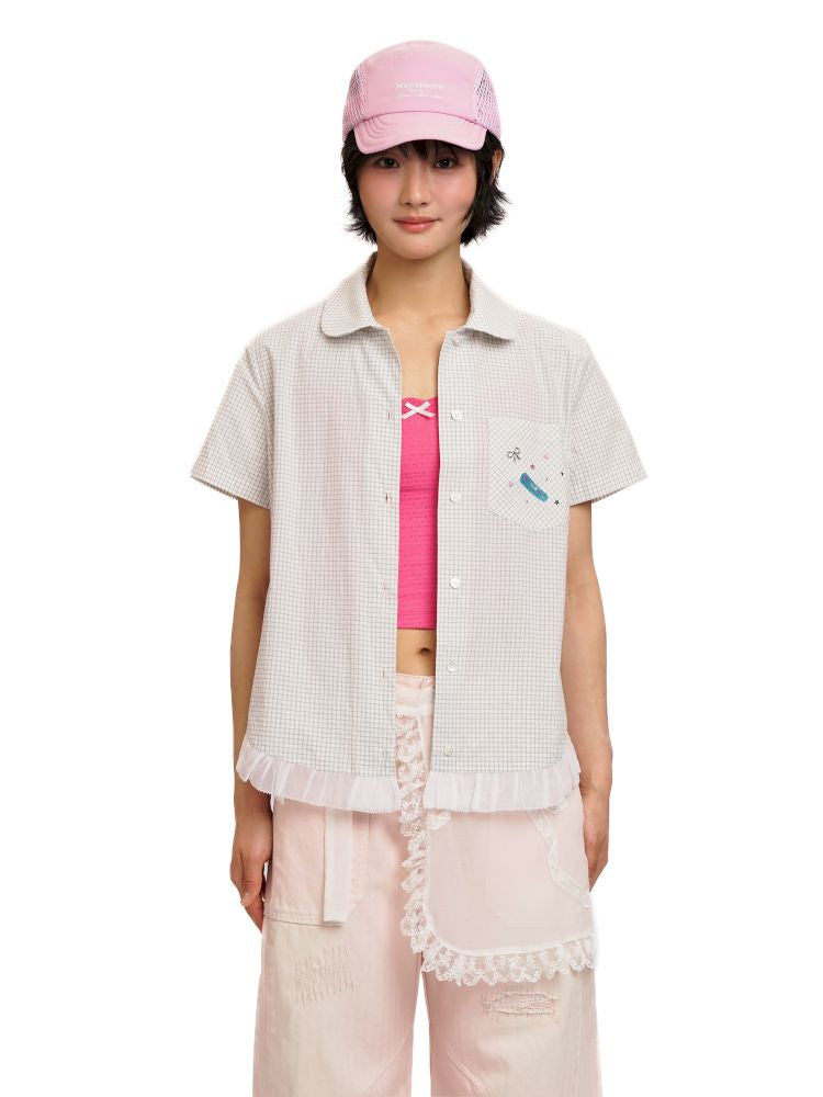 Plaid Irregular Rhinestone Plaid Lace Shirt【s0000012491】