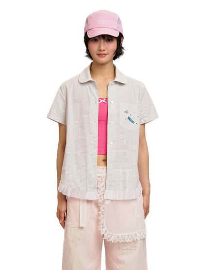 Plaid Irregular Rhinestone Plaid Lace Shirt【s0000012491】