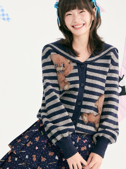 Striped Bear Navy Collar Cardigan【s0000018724】