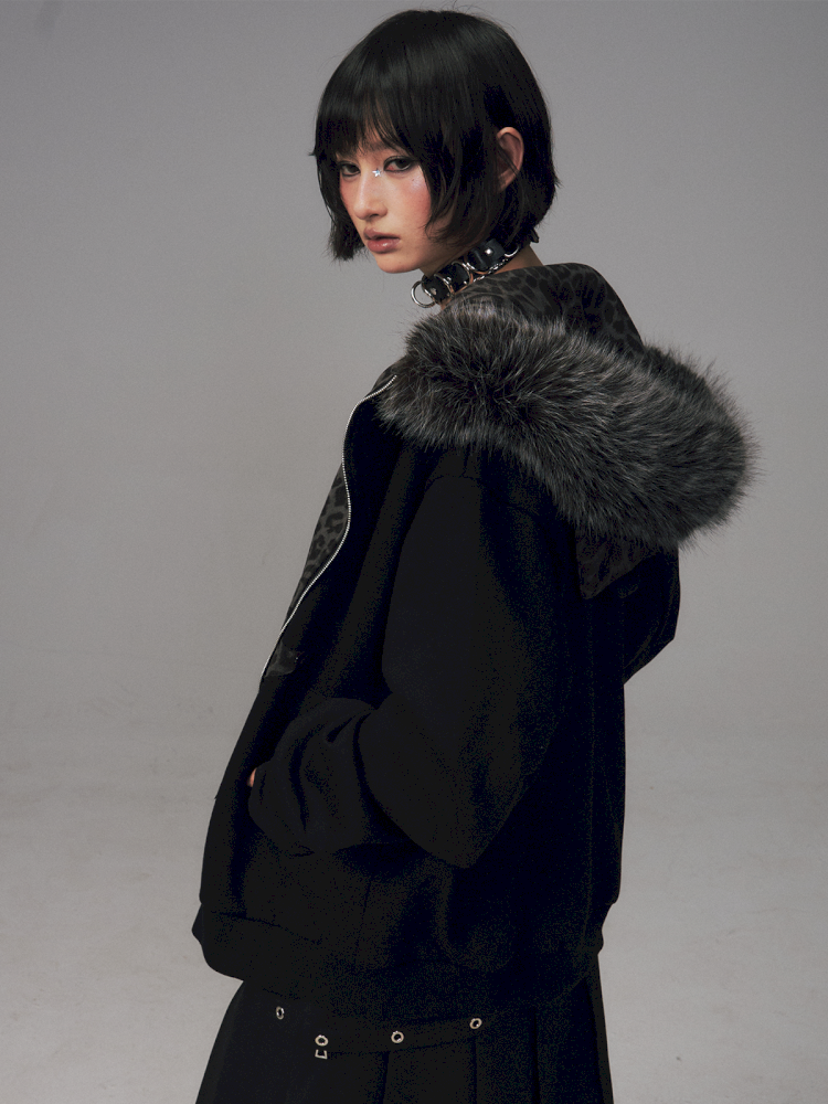 Cat Ears Leopard Print Fleece Hooded Jacket【s0000014708】