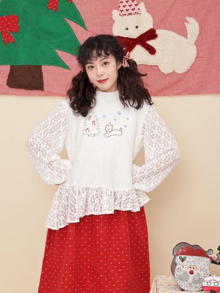 Embroidery Childish White Knit Sweater【s0000011199】