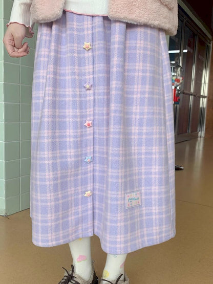 Purple Pink Plaid Peplum A-line Skirt【s0000005256】