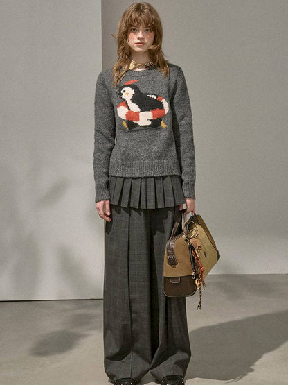 Penguin Jacquard Crewneck Knit Sweater【s0000014396】