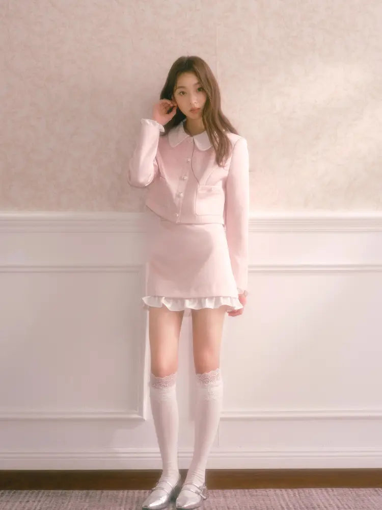 Doll Collar Short Jacket Flounce-Hem Bodycon Skirt【s0000014334】