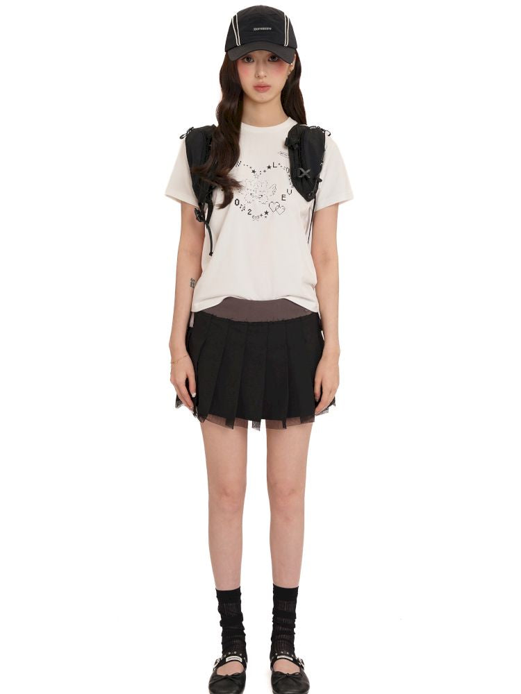 Hem Layered Mesh Pleated Skirt【s0000013431】