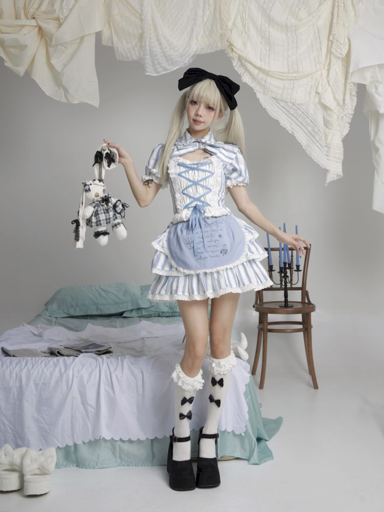 Bubble Sleeve Waisted Shirt Top Cake Skirt【s0000009682】