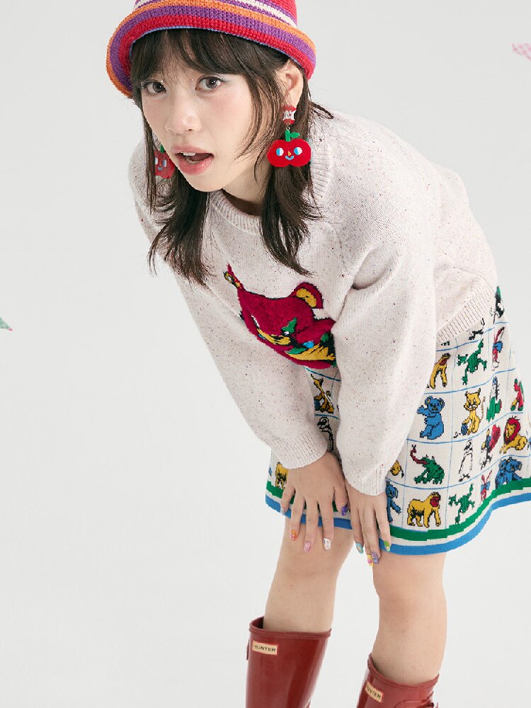 Colorful Mott Red Cartoon Bear Sweater【s0000019252】