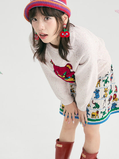 Colorful Mott Red Cartoon Bear Sweater【s0000019252】