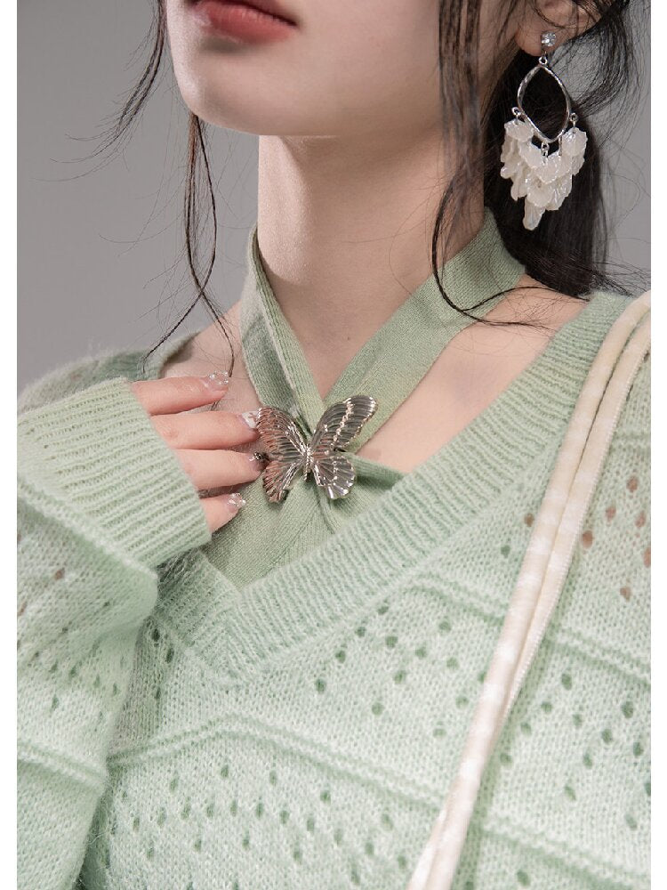 Openwork Woolen Halterneck Set【s0000015746】