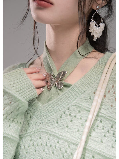 Openwork Woolen Halterneck Set【s0000015746】
