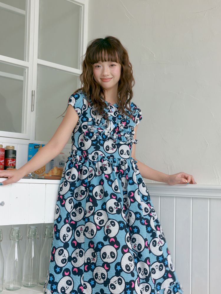 Blue panda pattern dress【s0000012757】