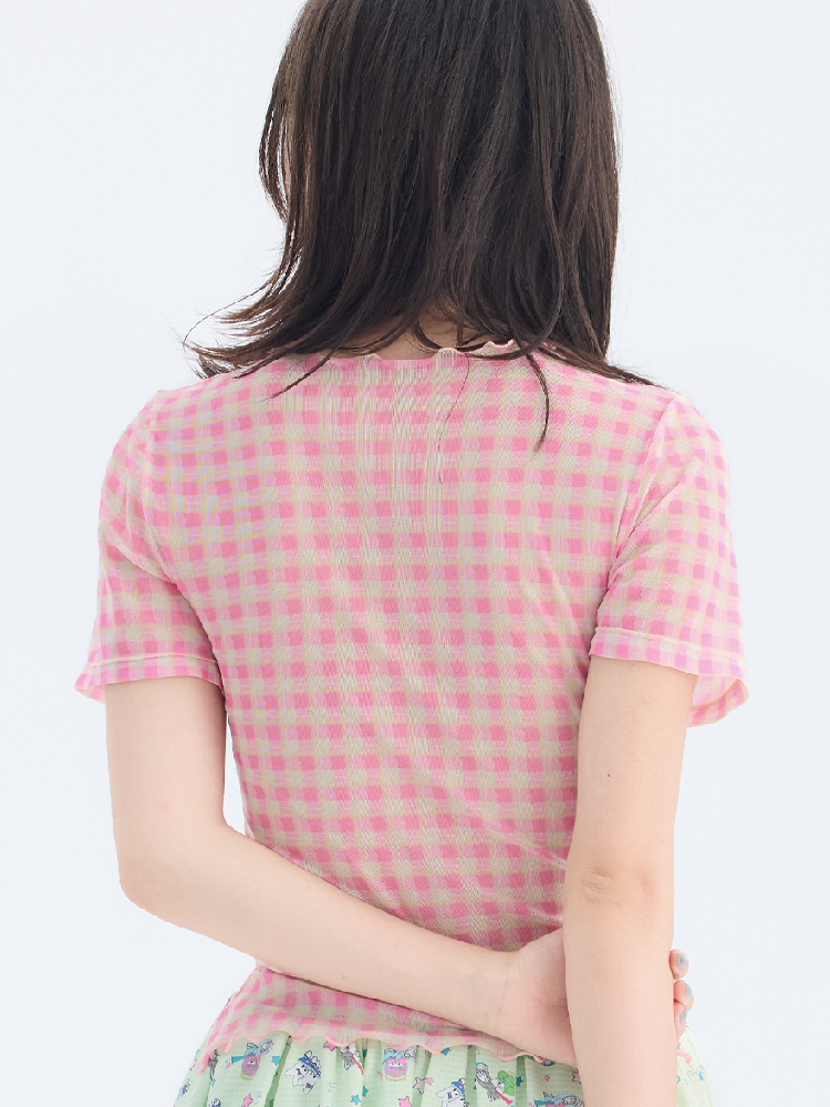 Mesh Plaid Short Sleeve Base Layer【s0000017693】